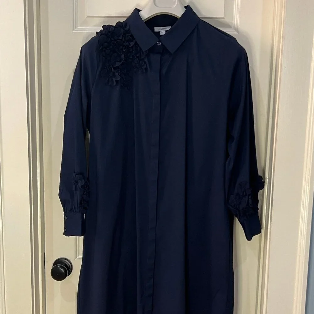 Chico's Midnight Blue Applique Shirt Dress - size 3 (16) - Picture 1 of 8